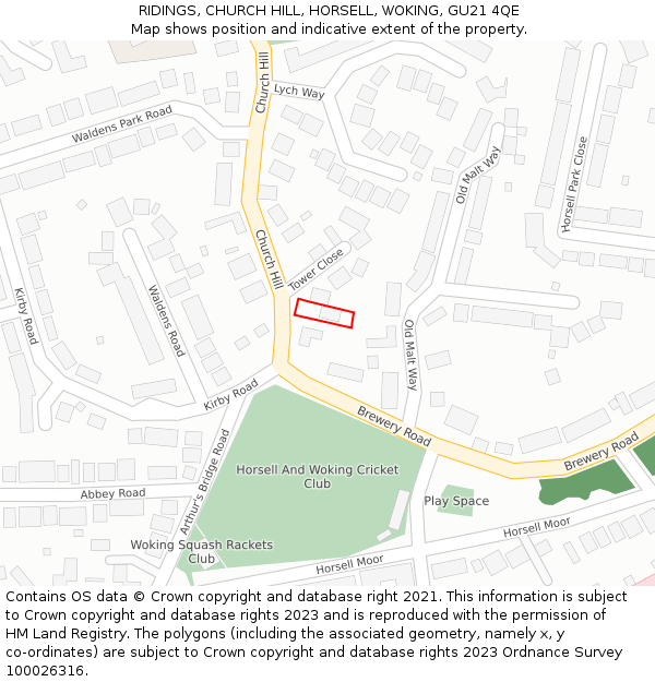 RIDINGS, CHURCH HILL, HORSELL, WOKING, GU21 4QE: Location map and indicative extent of plot