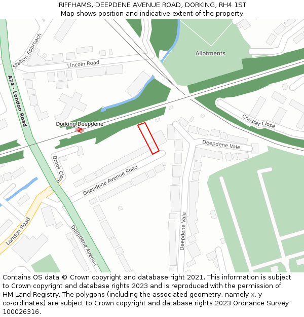 RIFFHAMS, DEEPDENE AVENUE ROAD, DORKING, RH4 1ST: Location map and indicative extent of plot