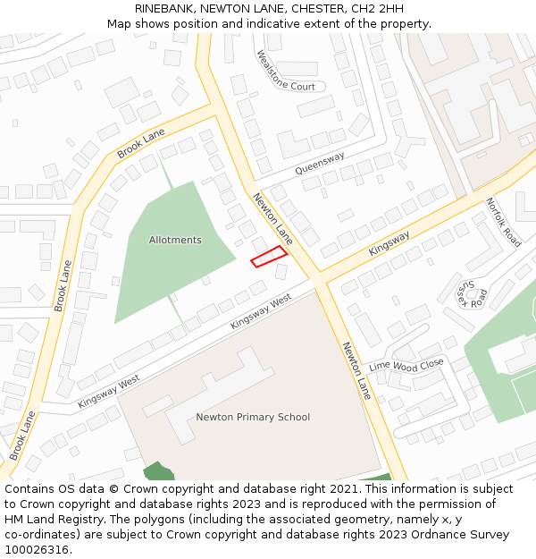 RINEBANK, NEWTON LANE, CHESTER, CH2 2HH: Location map and indicative extent of plot