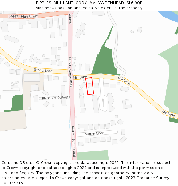 RIPPLES, MILL LANE, COOKHAM, MAIDENHEAD, SL6 9QR: Location map and indicative extent of plot