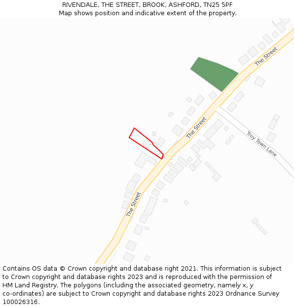 RIVENDALE, THE STREET, BROOK, ASHFORD, TN25 5PF: Location map and indicative extent of plot