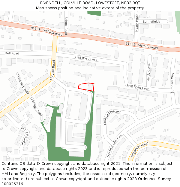 RIVENDELL, COLVILLE ROAD, LOWESTOFT, NR33 9QT: Location map and indicative extent of plot