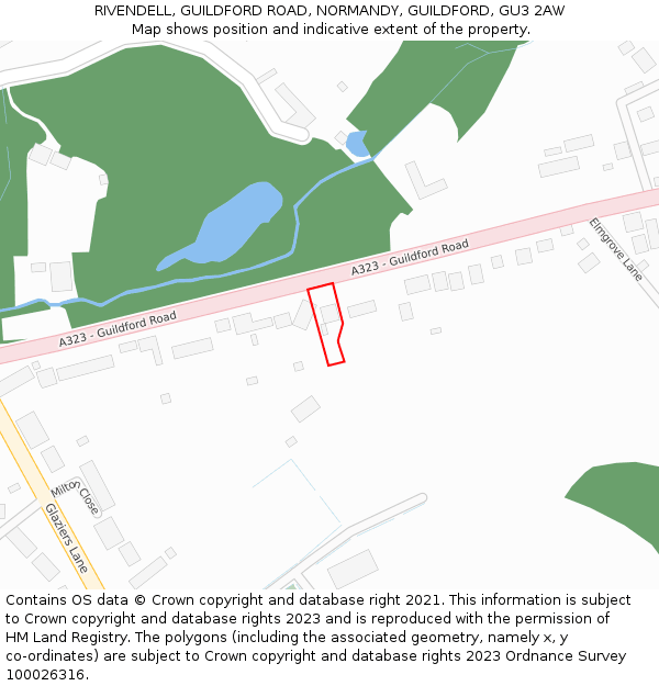 RIVENDELL, GUILDFORD ROAD, NORMANDY, GUILDFORD, GU3 2AW: Location map and indicative extent of plot