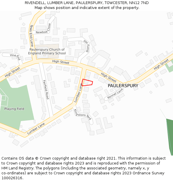 RIVENDELL, LUMBER LANE, PAULERSPURY, TOWCESTER, NN12 7ND: Location map and indicative extent of plot
