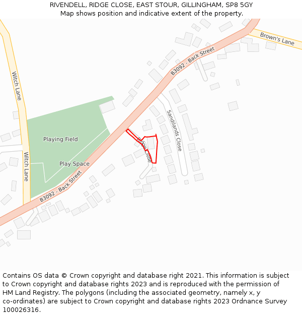 RIVENDELL, RIDGE CLOSE, EAST STOUR, GILLINGHAM, SP8 5GY: Location map and indicative extent of plot