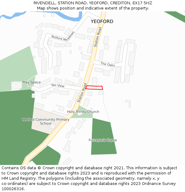 RIVENDELL, STATION ROAD, YEOFORD, CREDITON, EX17 5HZ: Location map and indicative extent of plot