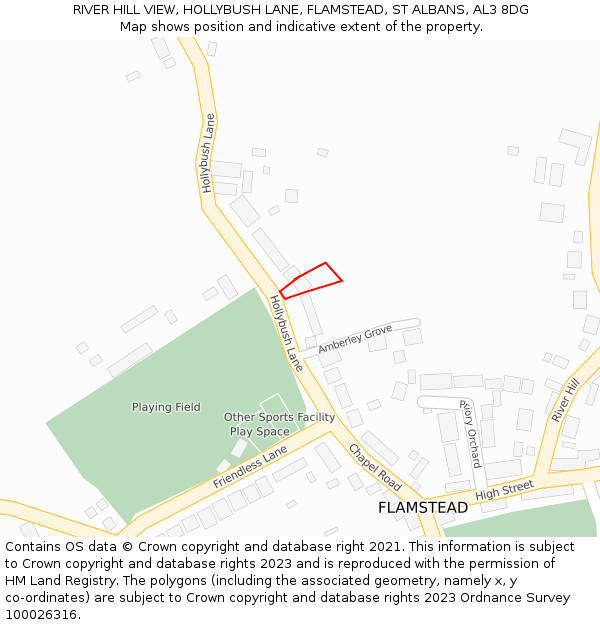 RIVER HILL VIEW, HOLLYBUSH LANE, FLAMSTEAD, ST ALBANS, AL3 8DG: Location map and indicative extent of plot