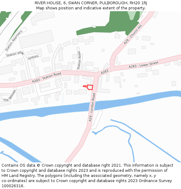 RIVER HOUSE, 6, SWAN CORNER, PULBOROUGH, RH20 1RJ: Location map and indicative extent of plot