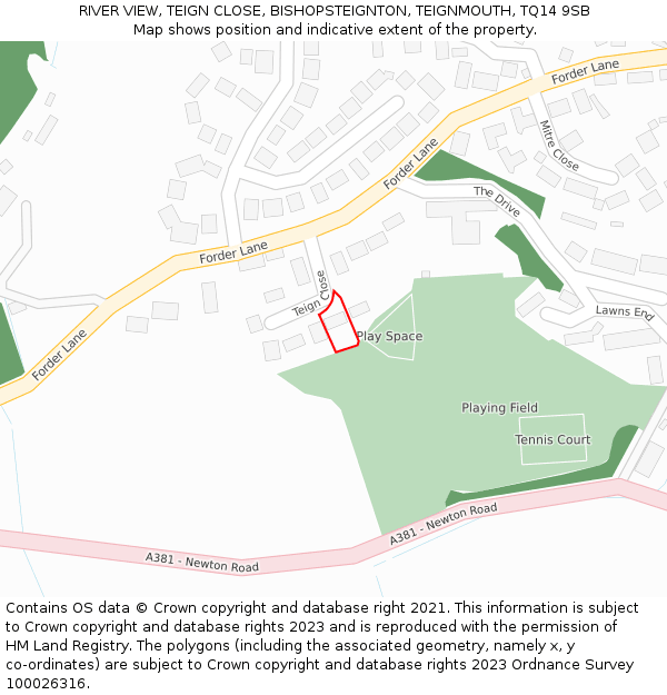 RIVER VIEW, TEIGN CLOSE, BISHOPSTEIGNTON, TEIGNMOUTH, TQ14 9SB: Location map and indicative extent of plot