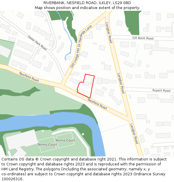 RIVERBANK, NESFIELD ROAD, ILKLEY, LS29 0BD: Location map and indicative extent of plot