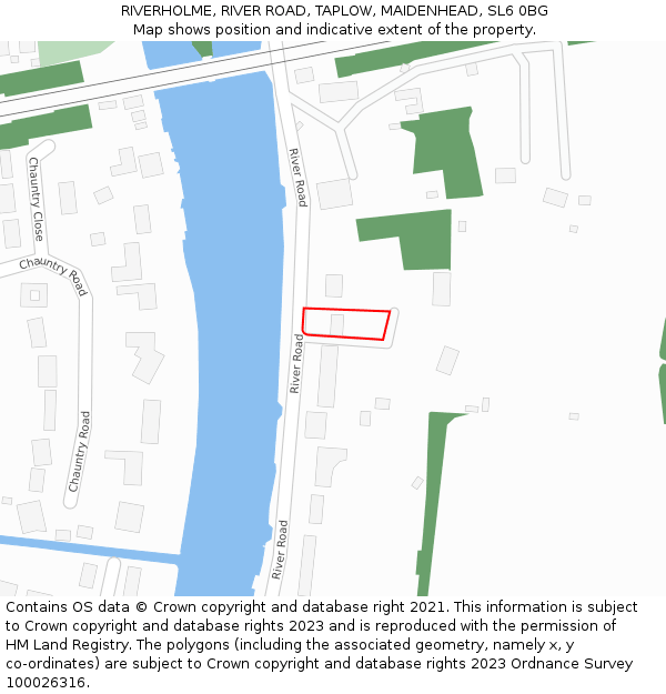 RIVERHOLME, RIVER ROAD, TAPLOW, MAIDENHEAD, SL6 0BG: Location map and indicative extent of plot