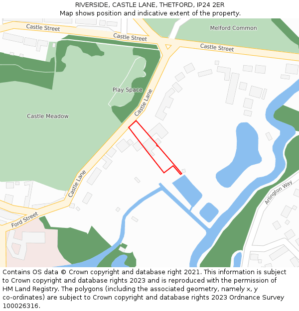 RIVERSIDE, CASTLE LANE, THETFORD, IP24 2ER: Location map and indicative extent of plot