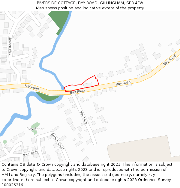 RIVERSIDE COTTAGE, BAY ROAD, GILLINGHAM, SP8 4EW: Location map and indicative extent of plot