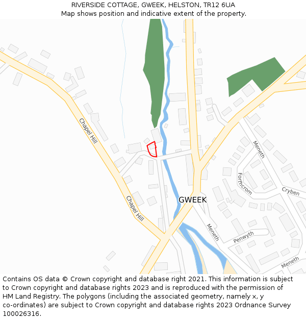 RIVERSIDE COTTAGE, GWEEK, HELSTON, TR12 6UA: Location map and indicative extent of plot