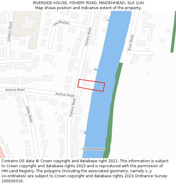 RIVERSIDE HOUSE, FISHERY ROAD, MAIDENHEAD, SL6 1UN: Location map and indicative extent of plot