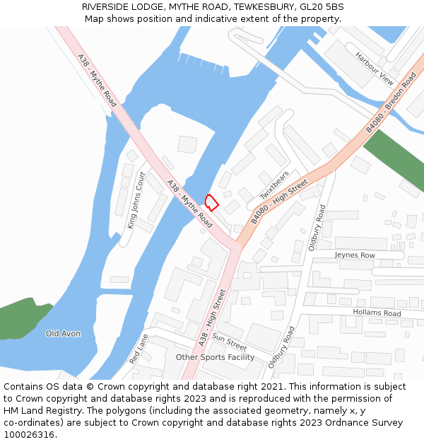 RIVERSIDE LODGE, MYTHE ROAD, TEWKESBURY, GL20 5BS: Location map and indicative extent of plot