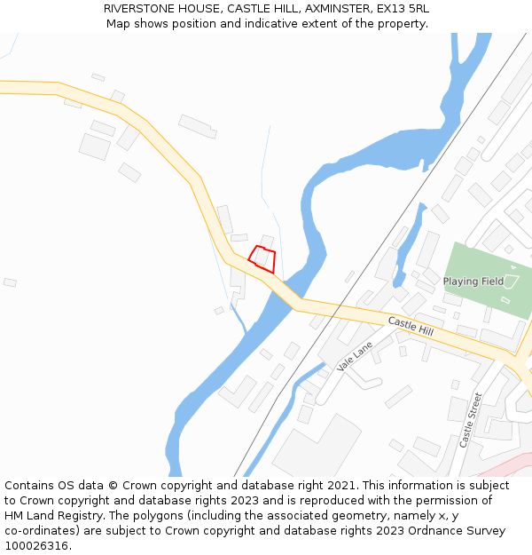 RIVERSTONE HOUSE, CASTLE HILL, AXMINSTER, EX13 5RL: Location map and indicative extent of plot