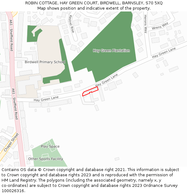 ROBIN COTTAGE, HAY GREEN COURT, BIRDWELL, BARNSLEY, S70 5XQ: Location map and indicative extent of plot