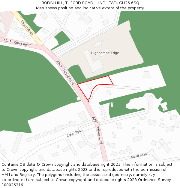 ROBIN HILL, TILFORD ROAD, HINDHEAD, GU26 6SQ: Location map and indicative extent of plot