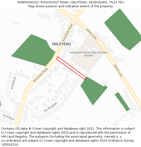 ROBINSWOOD, KNOCKHOLT ROAD, HALSTEAD, SEVENOAKS, TN14 7EU: Location map and indicative extent of plot