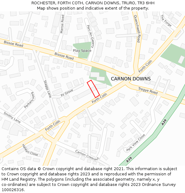 ROCHESTER, FORTH COTH, CARNON DOWNS, TRURO, TR3 6HH: Location map and indicative extent of plot