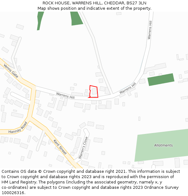 ROCK HOUSE, WARRENS HILL, CHEDDAR, BS27 3LN: Location map and indicative extent of plot