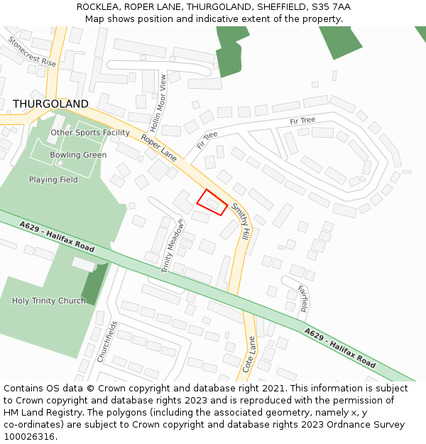 ROCKLEA, ROPER LANE, THURGOLAND, SHEFFIELD, S35 7AA: Location map and indicative extent of plot
