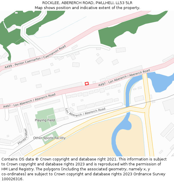 ROCKLEE, ABERERCH ROAD, PWLLHELI, LL53 5LR: Location map and indicative extent of plot