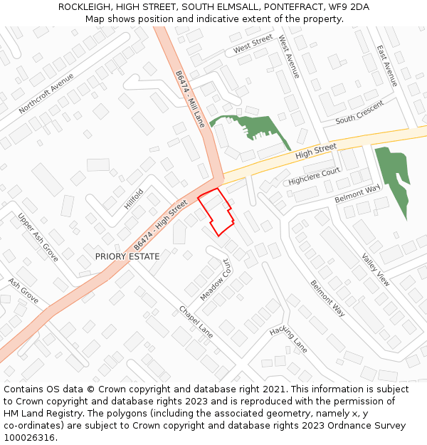 ROCKLEIGH, HIGH STREET, SOUTH ELMSALL, PONTEFRACT, WF9 2DA: Location map and indicative extent of plot