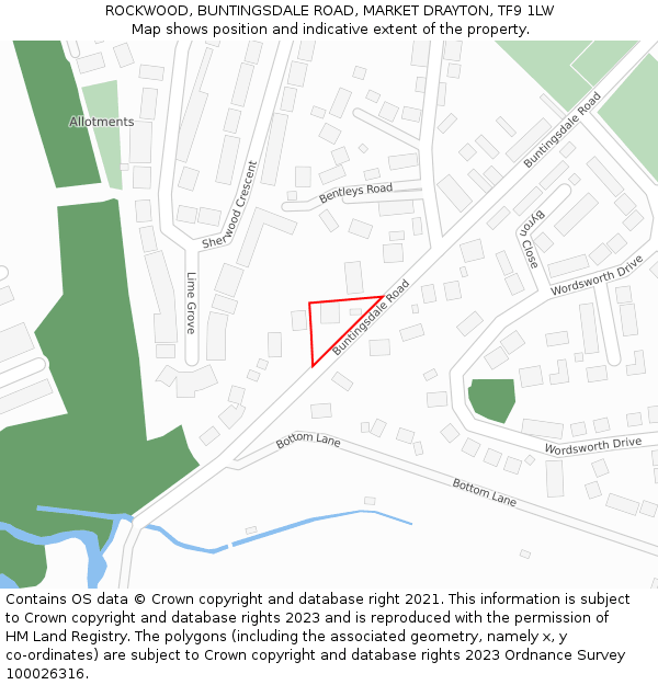 ROCKWOOD, BUNTINGSDALE ROAD, MARKET DRAYTON, TF9 1LW: Location map and indicative extent of plot