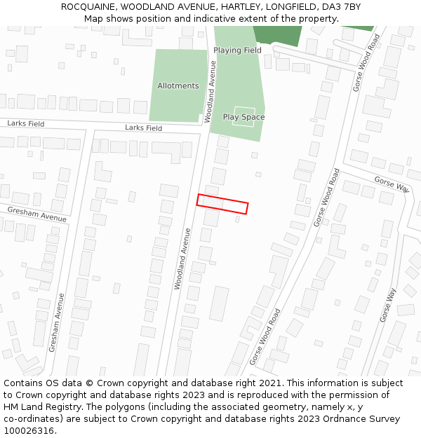 ROCQUAINE, WOODLAND AVENUE, HARTLEY, LONGFIELD, DA3 7BY: Location map and indicative extent of plot