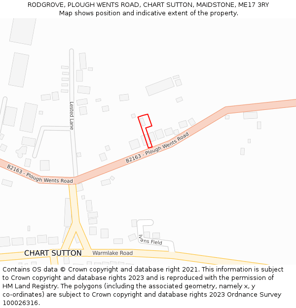 RODGROVE, PLOUGH WENTS ROAD, CHART SUTTON, MAIDSTONE, ME17 3RY: Location map and indicative extent of plot