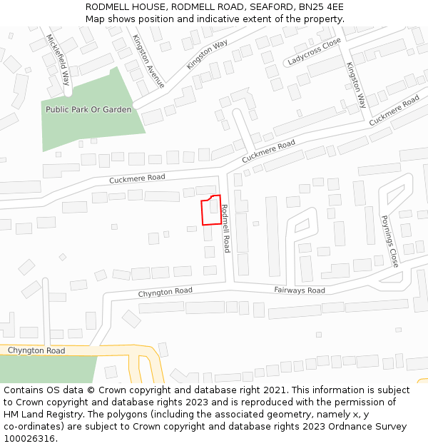 RODMELL HOUSE, RODMELL ROAD, SEAFORD, BN25 4EE: Location map and indicative extent of plot