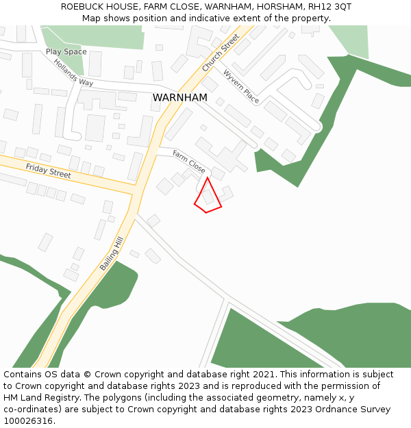 ROEBUCK HOUSE, FARM CLOSE, WARNHAM, HORSHAM, RH12 3QT: Location map and indicative extent of plot