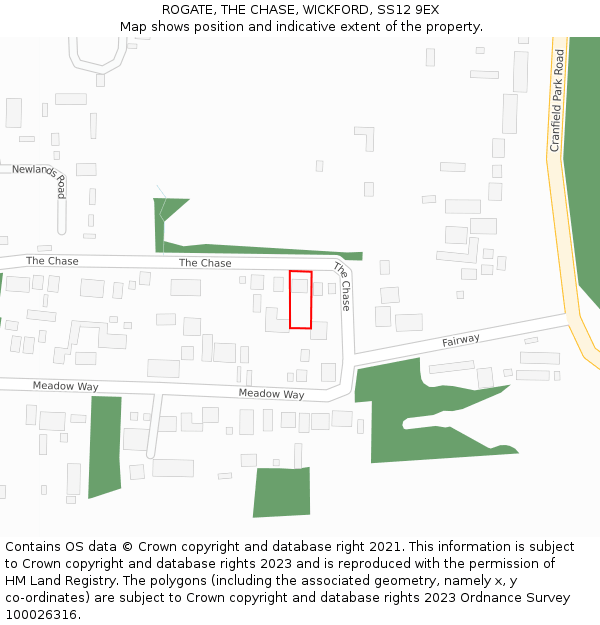 ROGATE, THE CHASE, WICKFORD, SS12 9EX: Location map and indicative extent of plot
