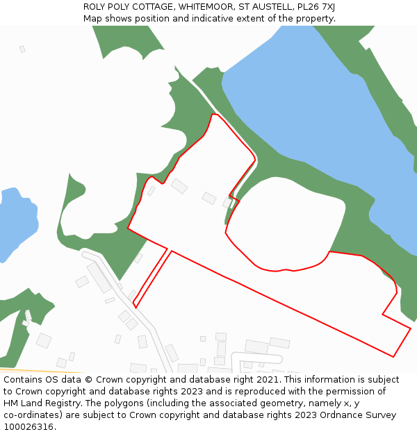 ROLY POLY COTTAGE, WHITEMOOR, ST AUSTELL, PL26 7XJ: Location map and indicative extent of plot
