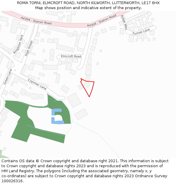 ROMA TORNI, ELMCROFT ROAD, NORTH KILWORTH, LUTTERWORTH, LE17 6HX: Location map and indicative extent of plot