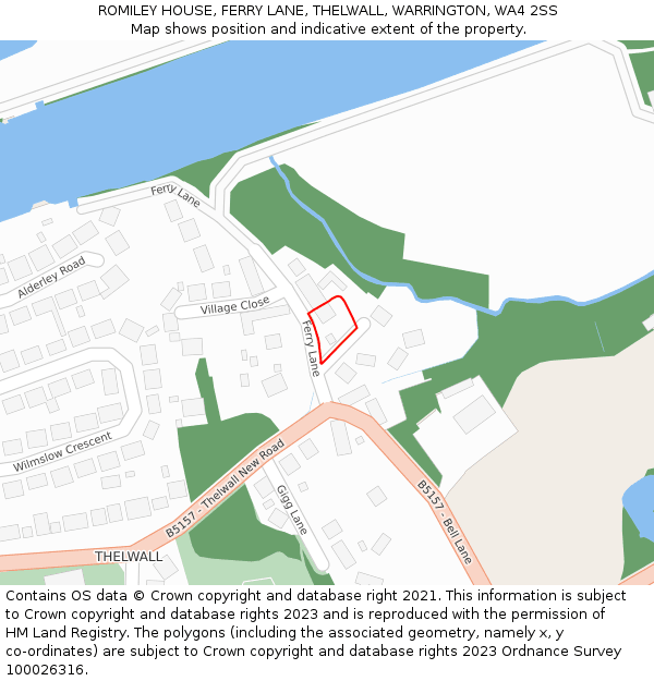 ROMILEY HOUSE, FERRY LANE, THELWALL, WARRINGTON, WA4 2SS: Location map and indicative extent of plot