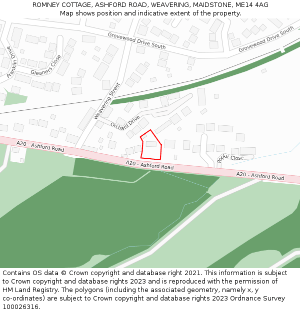 ROMNEY COTTAGE, ASHFORD ROAD, WEAVERING, MAIDSTONE, ME14 4AG: Location map and indicative extent of plot