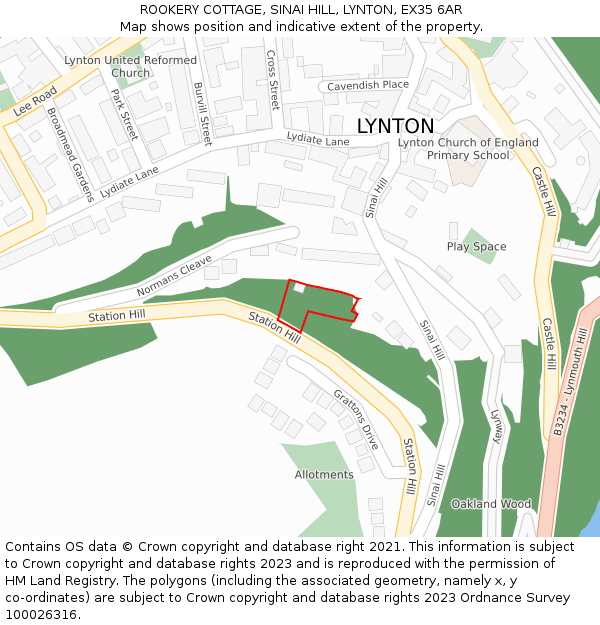 ROOKERY COTTAGE, SINAI HILL, LYNTON, EX35 6AR: Location map and indicative extent of plot