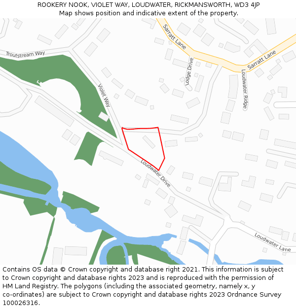 ROOKERY NOOK, VIOLET WAY, LOUDWATER, RICKMANSWORTH, WD3 4JP: Location map and indicative extent of plot