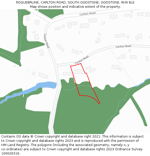 ROQUEBRUNE, CARLTON ROAD, SOUTH GODSTONE, GODSTONE, RH9 8LE: Location map and indicative extent of plot