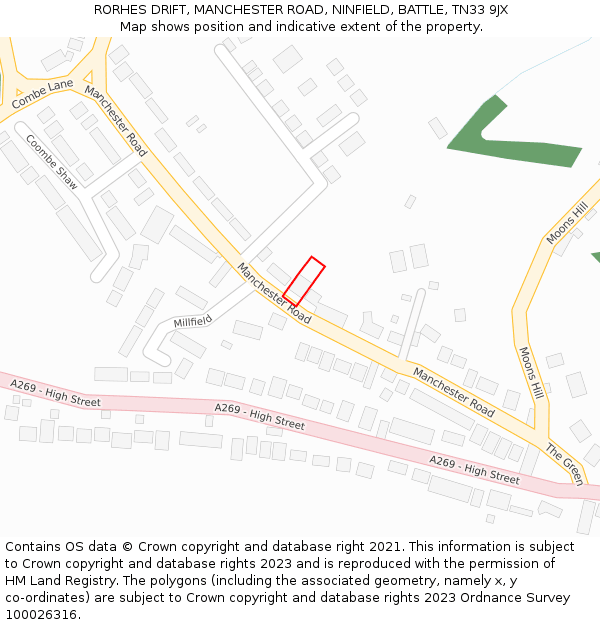 RORHES DRIFT, MANCHESTER ROAD, NINFIELD, BATTLE, TN33 9JX: Location map and indicative extent of plot