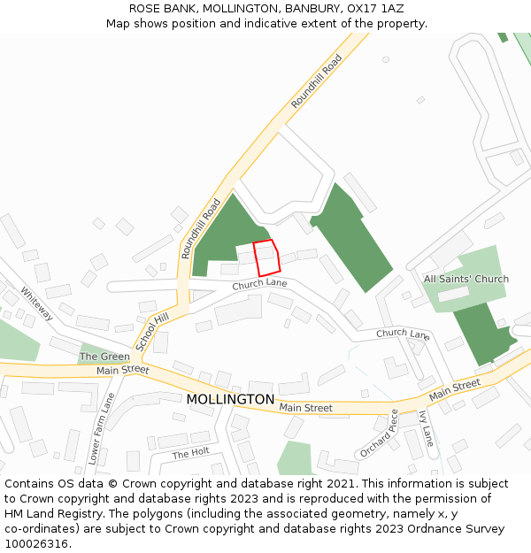 ROSE BANK, MOLLINGTON, BANBURY, OX17 1AZ: Location map and indicative extent of plot