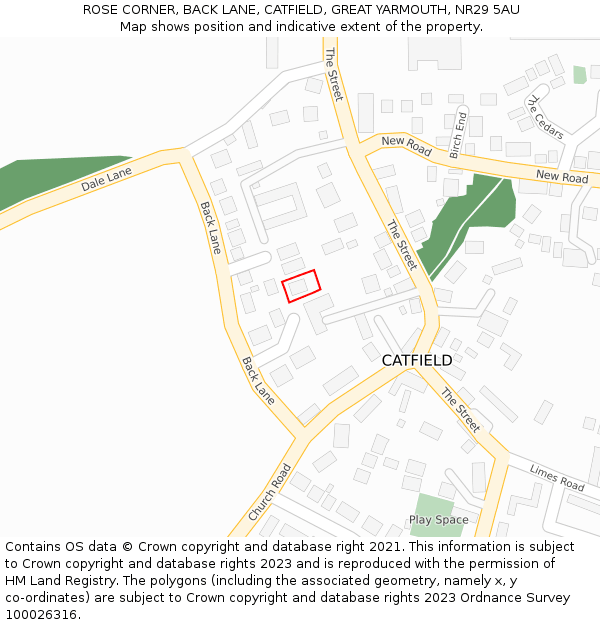 ROSE CORNER, BACK LANE, CATFIELD, GREAT YARMOUTH, NR29 5AU: Location map and indicative extent of plot