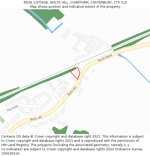 ROSE COTTAGE, BOLTS HILL, CHARTHAM, CANTERBURY, CT4 7LD: Location map and indicative extent of plot