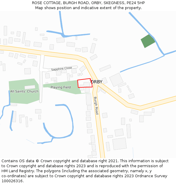 ROSE COTTAGE, BURGH ROAD, ORBY, SKEGNESS, PE24 5HP: Location map and indicative extent of plot