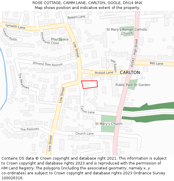 ROSE COTTAGE, CAMM LANE, CARLTON, GOOLE, DN14 9NX: Location map and indicative extent of plot