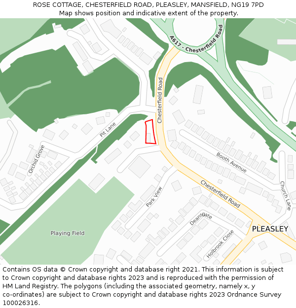 ROSE COTTAGE, CHESTERFIELD ROAD, PLEASLEY, MANSFIELD, NG19 7PD: Location map and indicative extent of plot