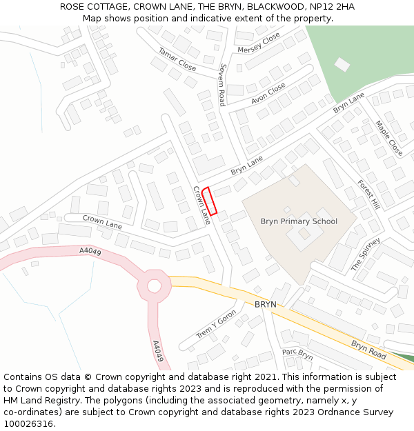 ROSE COTTAGE, CROWN LANE, THE BRYN, BLACKWOOD, NP12 2HA: Location map and indicative extent of plot